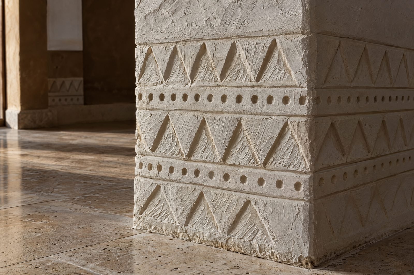 A column clad in hand-carved gypsum, detail